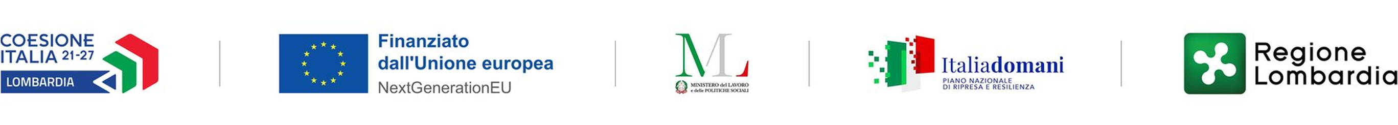 Coesione Italia 21-27 Lombardia; Finanziato dall'Unione Europea, NextGenerationEU; Ministero del Lavoro e delle Politiche Sociali; Italiadomani, Piano nazionale di ripresa e resilienza; Regione Lombardia